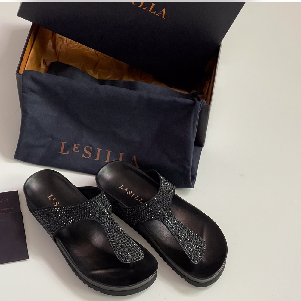 NWT LE SILLA 5 SANDALS CRYSTALS LEATHER HANDMADE ITALY REAL LEATHER 100% LEATHER